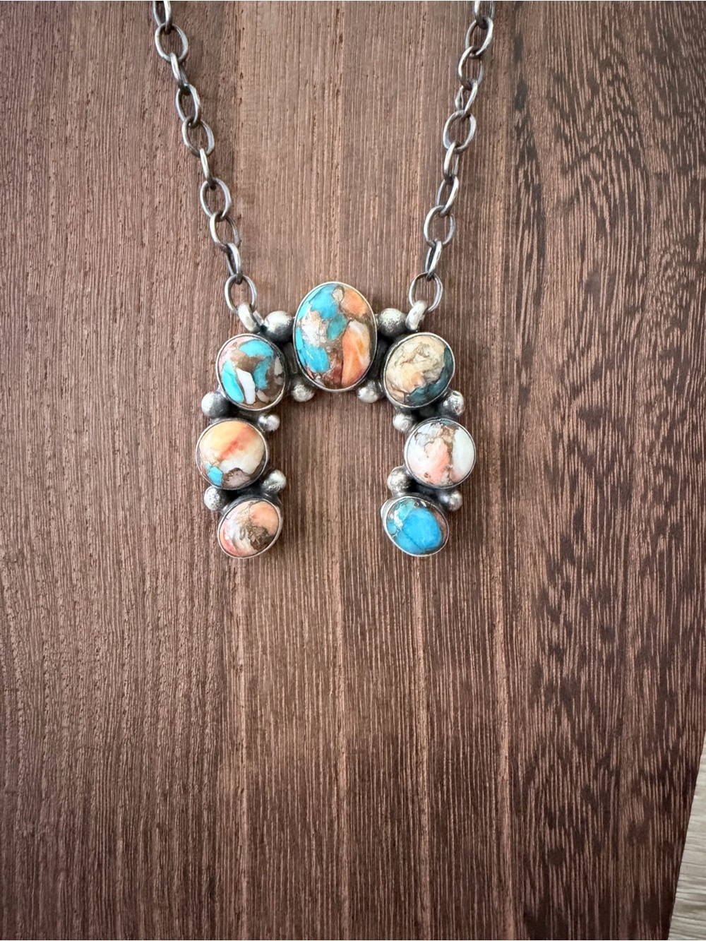 Native Made Kingman Crush and Sterling Silver Naja Necklace. 16in end to end - Picture 1 of 3